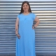 Estilo Casual Color: Azul Claro Detalles: Vestido Largo Cielo cuello redondo tela con mucha caída tela con palas pequeñas plisadas Composición: 95% Viscosa 5% Elastano Talla única, adecuada apróx. 46/48